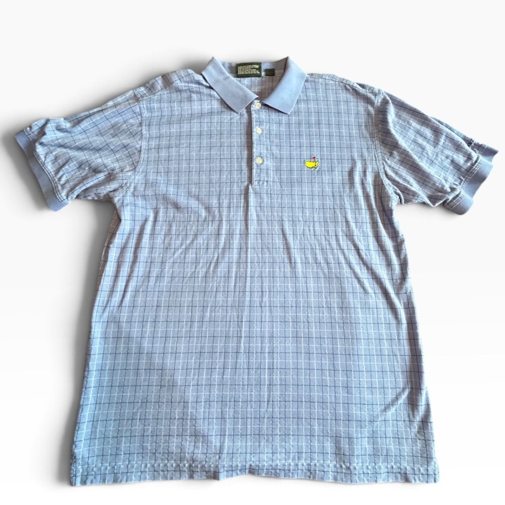 Masters Collection Blue Grid Check Pima Cotton Golf Polo Shirt Mens Large